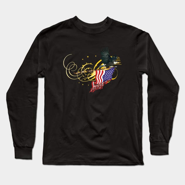 Eagle carrying American Flag - Gold Long Sleeve T-Shirt by Nanoe